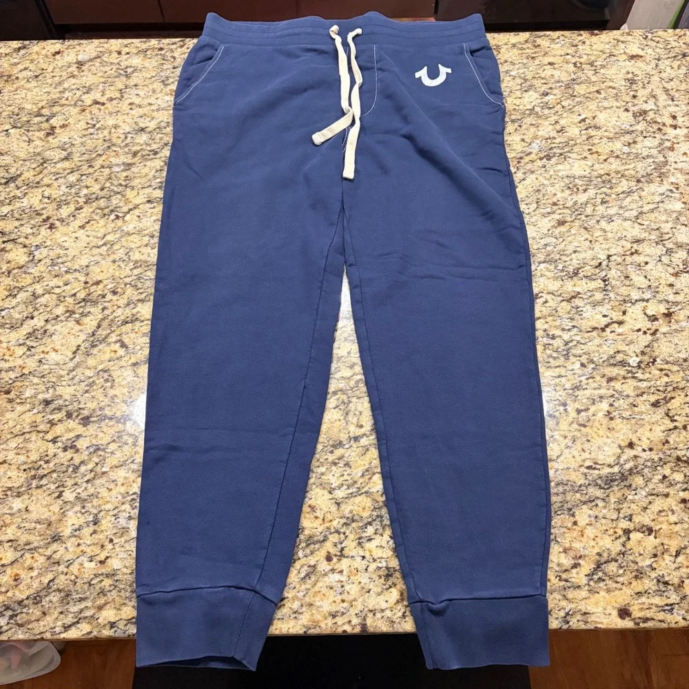 True Religion Mens Navy Blue Horseshoe Logo Jogger Sweatpants XL World Tour ws
